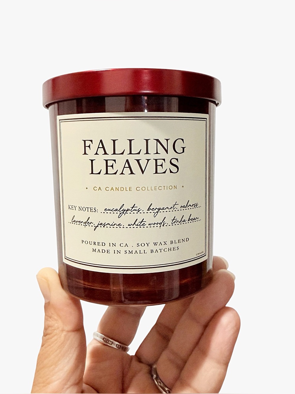 Leoben Company Falling Leaves Scented Candle - Red Glass Jar